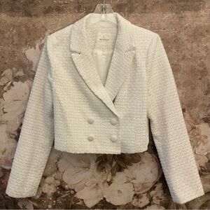 Avec Les Filles Ivory Cropped Tweed Blazer Jacket Size M